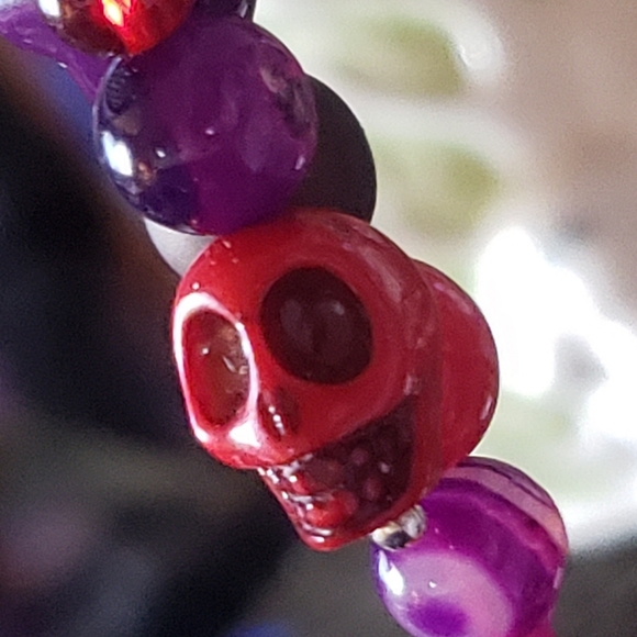Dia de Muertos Red & Purple Hand Crafted Keychain - Picture 4 of 7